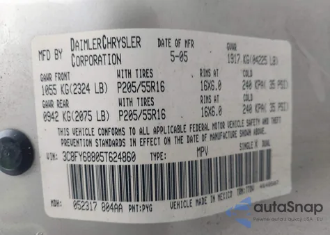 2005 Chrysler Pt Cruiser Limited из США, поврежденный, VIN 3C8FY68805T624860